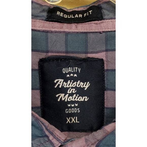 Artistry in Motion Men’s XXL Plaid Shirt Purple Blue Button Up Long Sleeve - Picture 3 of 8